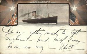 White Star Line Steamship British & American Flags 1909 Used Postcard