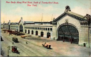 Vtg 1910s Docks Along West Street Trolley Car Horse & Buggy New York NY Postcard