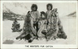 Eskimos Show Winter's Fur Catch Trapping Hunting Real Photo Postcard