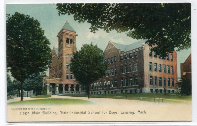 Main Building State Industrial School For Boys Lansing Michigan 1907c postcard