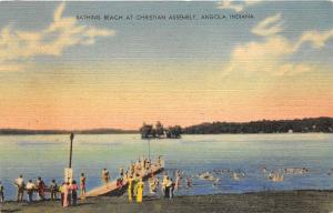 Angola Indiana 1948 Postcard Bathing Beach At Christian Assembly