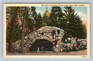 Notre Dame University, The Grotto, Shrine, Statue, Dome, Linen Indiana Postcard 