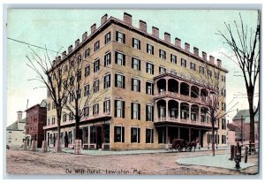 Lewiston Maine ME Postcard De Witt Hotel Building Exterior Roadside 1908 Antique