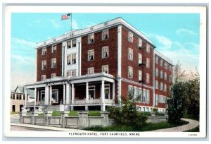 c1950 Plymouth Hotel Restaurant Building Flag Fort Fairfield Maine ME Postcard