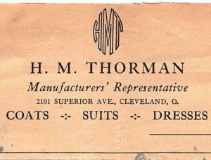 1936 H.M. THORMAN CLEVELAND OHIO MANUFACTURERS COATS SUITS DRESSES BILLHEAD Z668