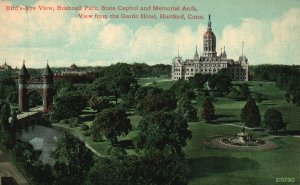 Vintage Postcard 1910's Bushnell Park State Capitol Memorial Arch Hartford Conn.