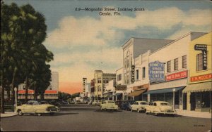 Ocala Florida FL Classic Cars Street Scene Linen Vintage Postcard