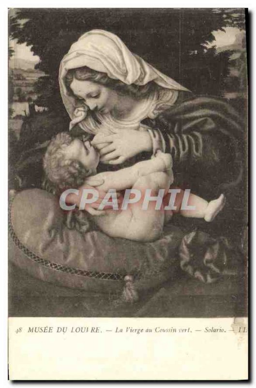 Old Postcard Louvre Museum The Madonna of the Green Cushion Solario