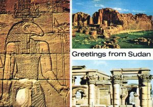 VINTAGE CONTINENTAL SIZE POSTCARD GREETINGS FROM SUDAN MAILED 1980