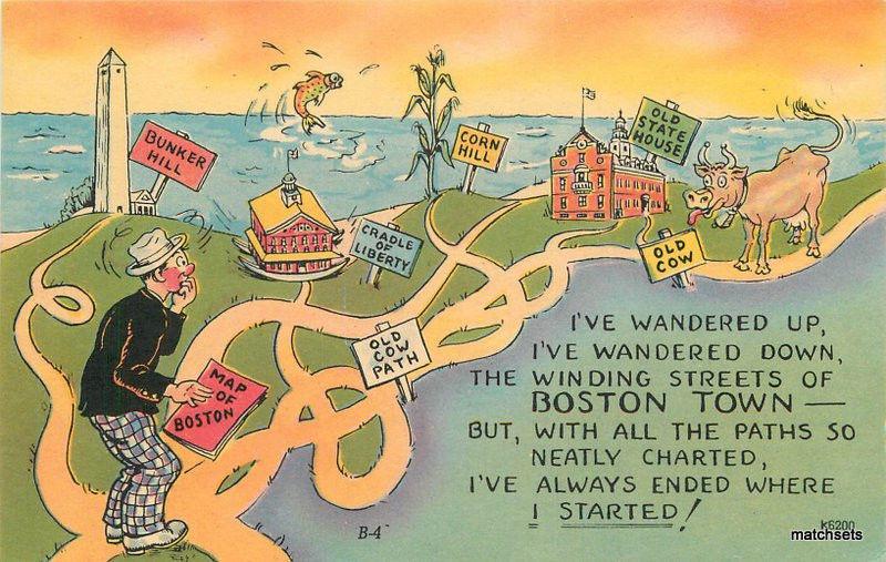 1940s Map Attractions Boston Massachusetts Colorpicture postcard 11747