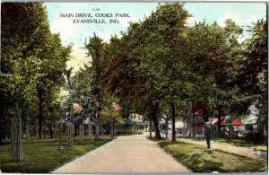 Main Drive in Cooks Park, Evansville IN c1908 Vintage Postcard B71