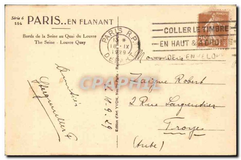 Paris Old Postcard banks of the Seine to the Quai du Louvre