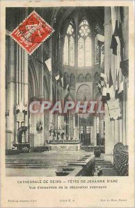 Old Postcard Cathedral of Reims fetes Joan of Arc overview of interior decora...