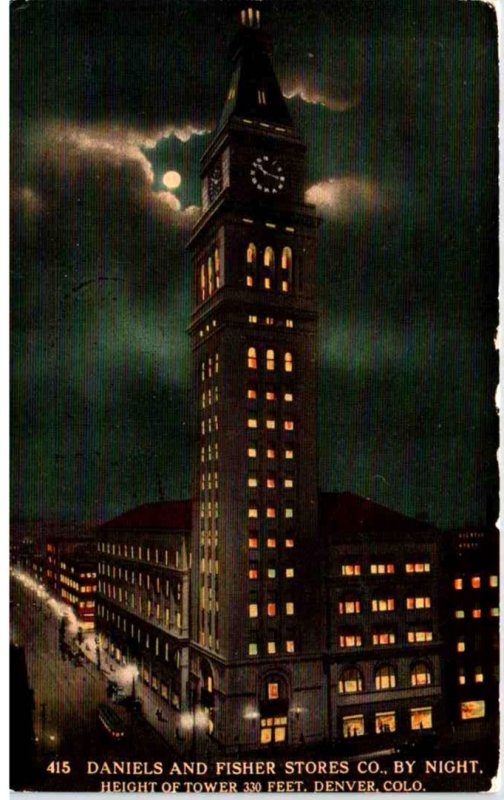 Denver, Colorado - Shop at Daniels and Fisher Stores Co - Night View - in 1912
