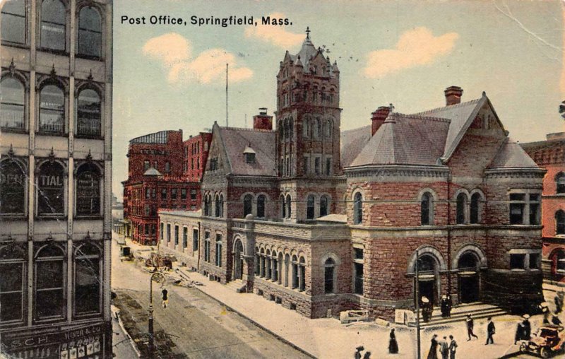 POST OFFICE SPRINGFIELD MASSACHUSETTS POSTCARD 1911