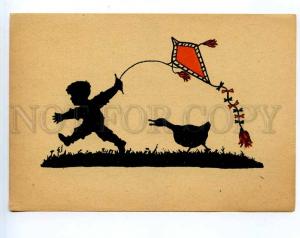 241395 GERMANY SILHOUETTE kite goose attacks Vintage postcard