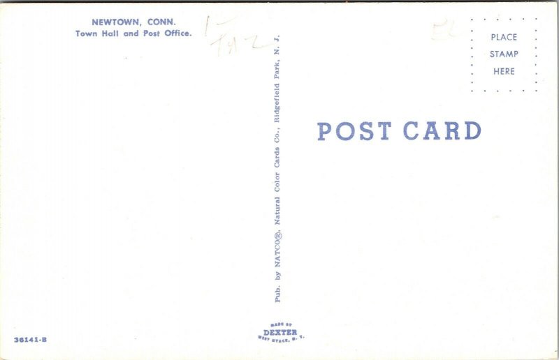 Newtown Connecticut CT Town Hall Post Office Old Car VTG Postcard UNP Unused