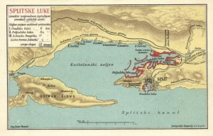 croatia, SPLIT SPALATO, Kaštelanski Zaljev, Map Postcard (1910s)