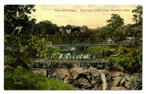 CT - Norwich. Dam & Bridges Viewed from Indian Leap