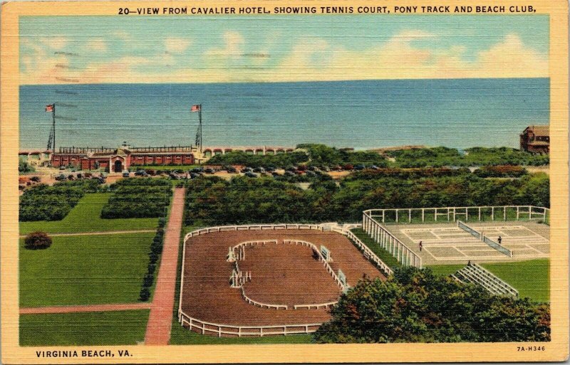 View Cavalier Hotel Tennis Court Pony Track Virginia Beach VA Linen Postcard PM  