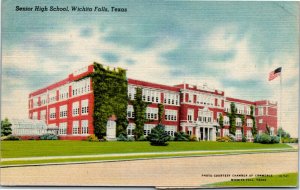 Postcard TX Wichita Falls Ivy-Covered Senior High School Building LINEN 1949 S52