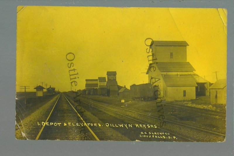 Dillwyn KANSAS RPPC 1913 DEPOT Train Station GHOST TOWN nr Pratt St. John DPO