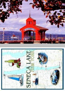 2~4X6 Postcards Watkins Glen, NY New York SENECA LAKE PAVILION & NAUTICAL CHART