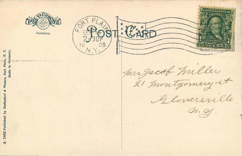 Moonlight Scene On Otsquago Creek, Fort Plain, NY Postcard. 1908 Postmark