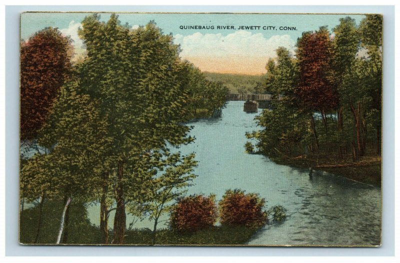 Jewett City CT Quinebaug River Postcard 1938 Postcard Cancel 