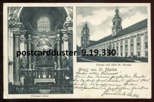 dc1019 - AUSTRIA Gruss aus St.Florian Postcard 1900s Church Interior & Seminary