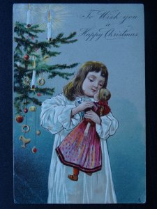 TO WISH YOU A HAPPY CHRISTMAS Girl with Dolly c1904 Postcard Raphael Tuck 8165