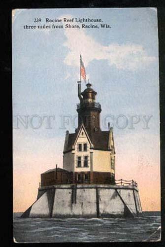 027648 USA Reef LIGHTHOUSE in RACINE Wis Vintage PC