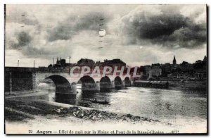 Old Postcard Angers Night Effect on Maine and Lower Chain Bridge