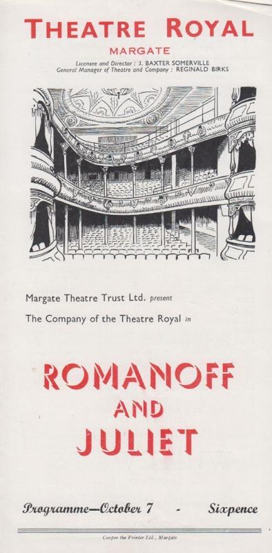 Romanoff & Juliet Peter Ustinov Vintage Theatre Royal Margate Kent Programme