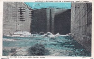 PANAMA, PU-1936 Filling Upper Miraflores Lock, Panama Canal
