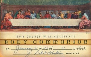 1953 First Presbyterian Church Crane Texas • Communion Notice - Vintage Postcard
