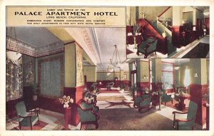 Long Beach California 1920s Postcard Lobby & Office Palace Apartment Hotel
