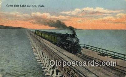 Great Salt Lake Cut Off, Utah, UT USA Trains, Railroads 1913 creases and a lo...