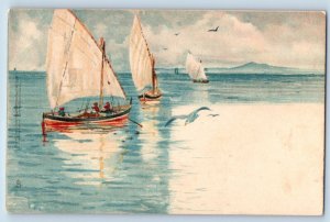 Postcard Sailboats and Bird Scene c1905 Unposted Antique Marine Tuck Art