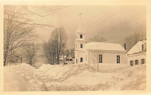 Monson ME Street View Church Snow Banks Real Photo Postcard