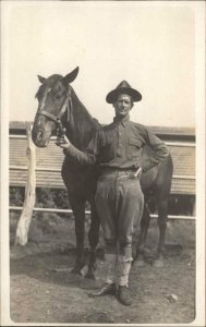 US Soldier? Uniform Pants Boots Horse Bridle c1915 Real Photo Postcard