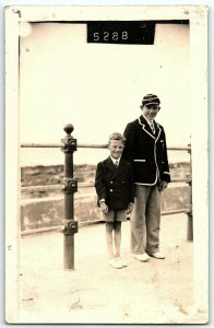 1934 2 Young Boys Pose Porthcawl Wales United Kingdom Rppc Real Photo Postcard