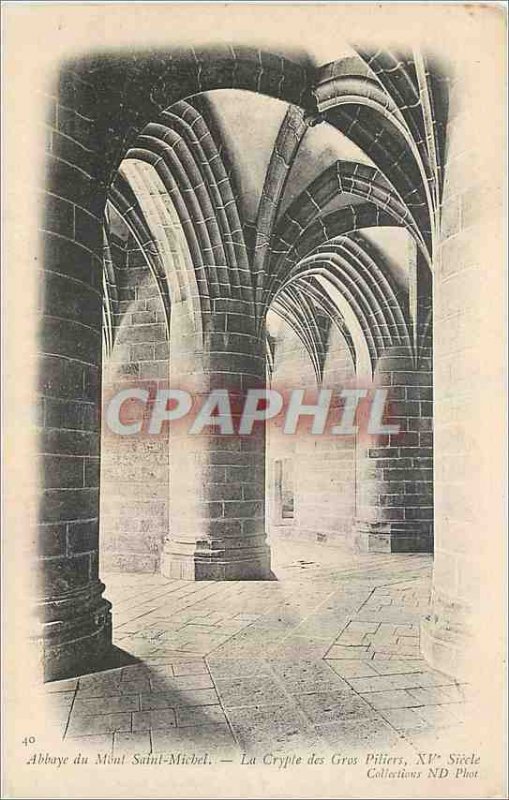 Postcard Abbey of Mont Saint Michel Crypt of Big Pillars