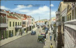 Curacao NWI Broad Street Old Cars Otrabanda Linen Postcard