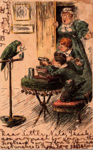 Humour Children With Parrot 1903