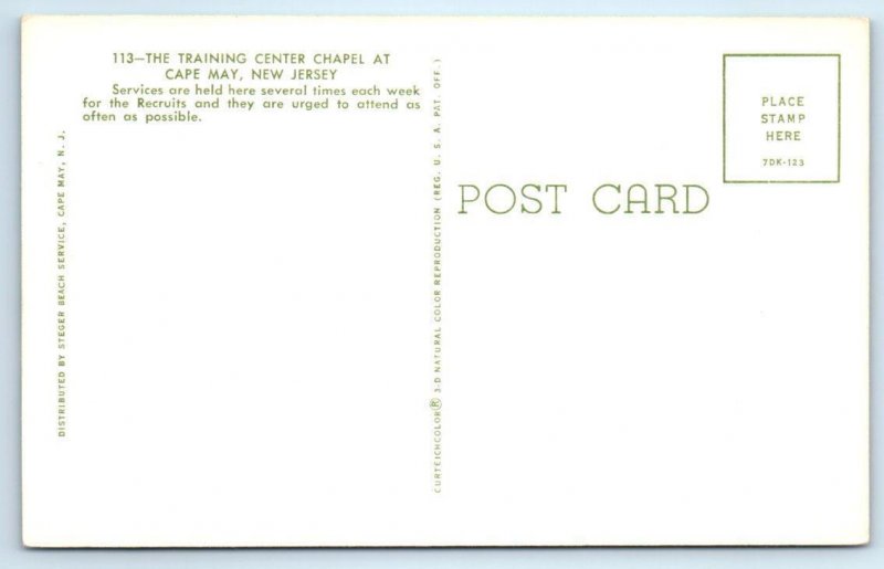 CAPE MAY, NJ New Jersey ~ TRAINING CENTER CHAPEL  c1950s  Military Postcard