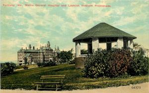 c1910 Postcard; Maine General Hospital & Lookout Western Promenade, Portland ME