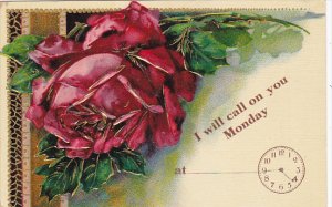 Day Card Monday With Clock and Red Rose