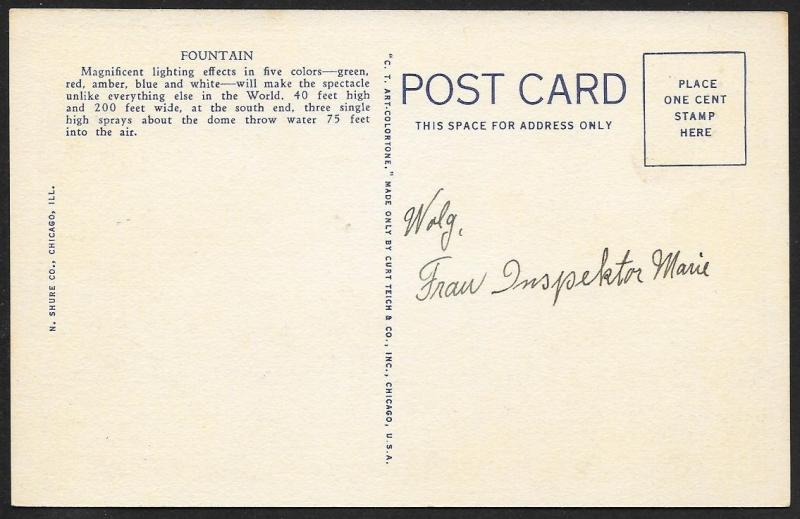 Chicago Worlds Fair 1933-1934 Fountain Chicago Illinois Unused c1934