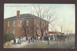 FORT SCOTT KANSAS PLAZA SCHOOL BUILDING STUDENTS VINTAGE POSTCARD 1908